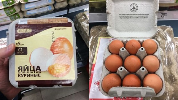 Яйца в упаковке по девять штук а России